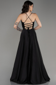Abschlusskleid Lang Satin Schwarz ABU4017