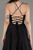 Abschlusskleid Lang Satin Schwarz ABU4017