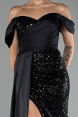 Abendkleid Lang Schuppig Schwarz ABU4085