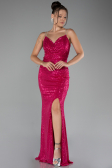 Abendkleid im Meerjungfrau-Stil Lang Fuchsie ABU3768