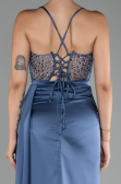 Abendkleid Lang Satin Indigo ABU4090