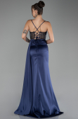 Abendkleid Lang Satin Marineblau ABU4090