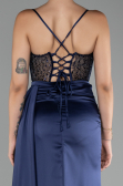 Abendkleid Lang Satin Marineblau ABU4090