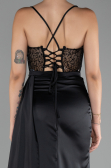 Abendkleid Lang Satin Schwarz ABU4090