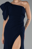 Abendkleid im Meerjungfrau-Stil Lang Chiffon Marineblau ABU4091