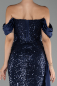 Abendkleid Lang Schuppig Marineblau ABU4085