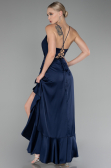 Abschlusskleid Vorne Kurz-Hinten Lang Satin Marineblau ABO109