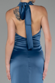 Abendkleid Lang Satin Indigo ABU4109