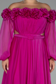 Abendgarderobe in Großen Größen Lang Chiffon Fuchsie ABU4131