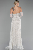 Abendkleid Lang Perlenbesetzt Beige ABU4163