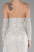 Abendkleid Lang Perlenbesetzt Beige ABU4163