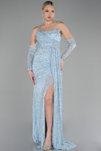 Abendkleid Lang Perlenbesetzt Eisblau ABU4163