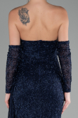 Abendkleid Lang Perlenbesetzt Marineblau ABU4163