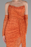Abendkleid Lang Perlenbesetzt Orange ABU4163