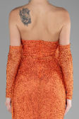 Abendkleid Lang Perlenbesetzt Orange ABU4163