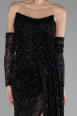 Abendkleid Lang Perlenbesetzt Schwarz ABU4163