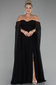Kleider in Großen Größen Lang Chiffon Schwarz ABU4161
