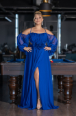 Verlobungskleid In Übergröße Lang Chiffon Sächsischblau ABU4167
