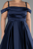 Verlobungskleid In Übergröße Lang Satin Marineblau ABU4207