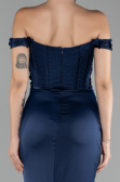 Abendkleid Lang Satin Marineblau ABU4264