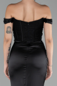 Abendkleid Lang Satin Schwarz ABU4264
