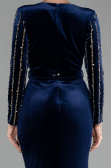 Langes Abendkleid aus Samt in Übergröße Lang Samt Marineblau ABU4277