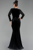 Langes Abendkleid aus Samt in Übergröße Lang Samt Schwarz ABU4277
