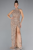 Abendkleid im Meerjungfrau-Stil Lang Schuppig Gold ABU4306
