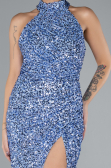 Abendkleid im Meerjungfrau-Stil Lang Schuppig Indigo ABU4306