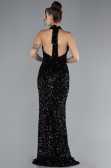 Abendkleid im Meerjungfrau-Stil Lang Schuppig Schwarz ABU4306