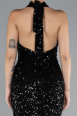 Abendkleid im Meerjungfrau-Stil Lang Schuppig Schwarz ABU4306