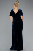 Einladung Und Abendkleid İn Übergröße Lang Samt Marineblau ABU4317