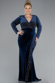 Langes Abendkleid aus Samt in Übergröße Lang Samt Marineblau ABU4277