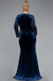 Langes Abendkleid aus Samt in Übergröße Lang Samt Marineblau ABU4277