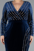 Langes Abendkleid aus Samt in Übergröße Lang Samt Marineblau ABU4277