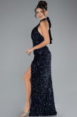 Abendkleid im Meerjungfrau-Stil Lang Schuppig Marineblau ABU4306