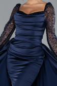 Abendkleid im Meerjungfrau-Stil Lang Satin Marineblau ABU4332