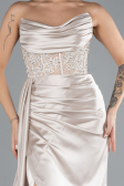 Beige Abendkleid Satin Lang ABU4287