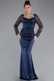 Abendkleid im Meerjungfrau-Stil Lang Satin Marineblau ABU4332