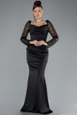 Abendkleid im Meerjungfrau-Stil Lang Satin Schwarz ABU4332