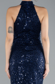 Abendkleid Lang Schuppig Marineblau ABU4376