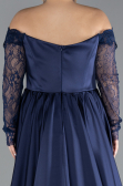 Kleider in Großen Größen Lang Satin Marineblau ABU4348