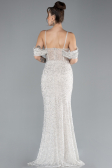 Abendkleid Lang Perlenbesetzt Beige ABU4394