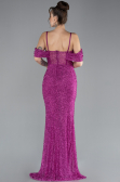 Abendkleid Lang Perlenbesetzt Fuchsie ABU4394