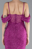 Abendkleid Lang Perlenbesetzt Fuchsie ABU4394