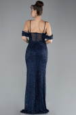 Abendkleid Lang Perlenbesetzt Marineblau ABU4394