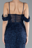Abendkleid Lang Perlenbesetzt Marineblau ABU4394