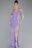 Abendkleid Lang Perlenbesetzt Lila ABU4394