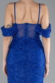Abendkleid Lang Perlenbesetzt Sächsischblau ABU4394