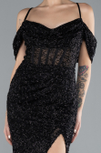 Abendkleid Lang Perlenbesetzt Schwarz ABU4394